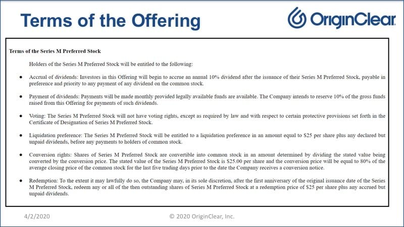 20200402 CEO Briefing Terms of Offering